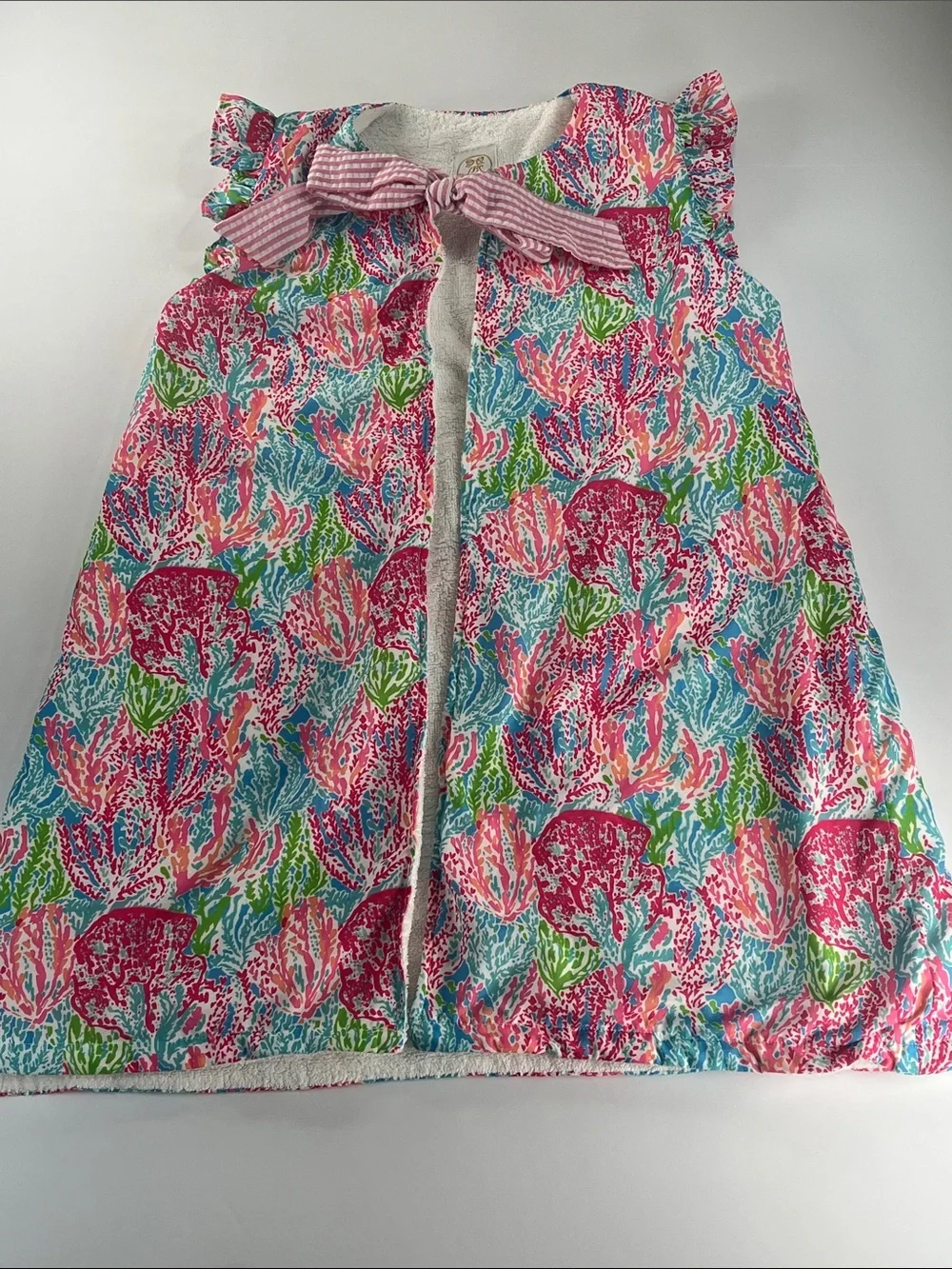 Little Bear Smocks Girls Floral Multi Color Smock with Tie at Neck Sz 12
